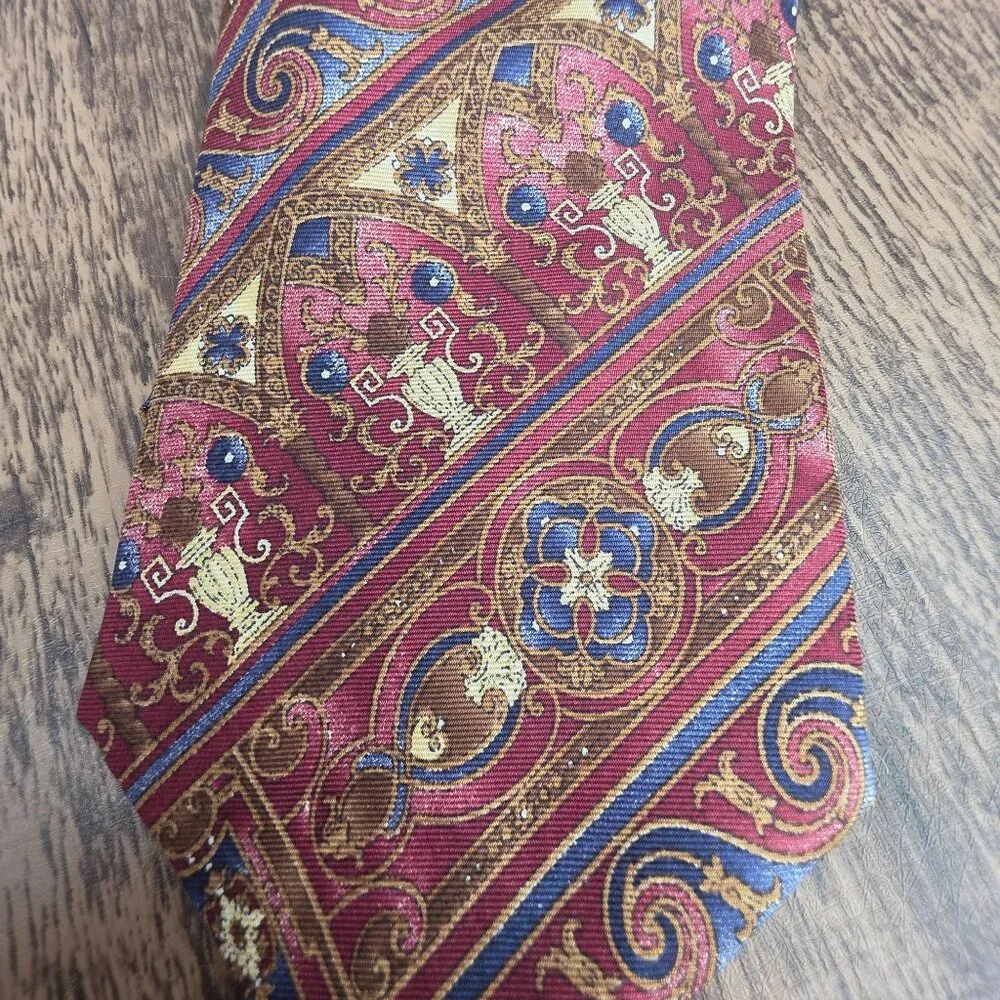 Graham Lockwood Tie Silk Red Colorful Gift Preppy Rococo Ornate Artsy Corpcore